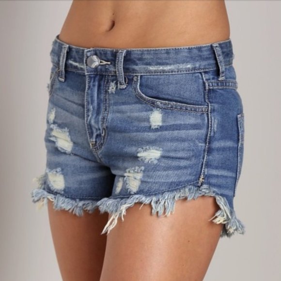 Free People Dolphin Cut-Off Shorts in True Blue - Picture 1 of 11